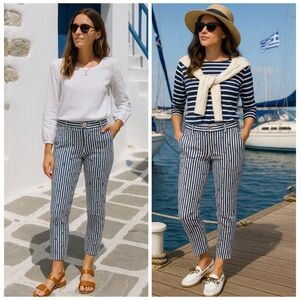 Anthropologie Navy White Stripe Slim Straight Pants Size 0
